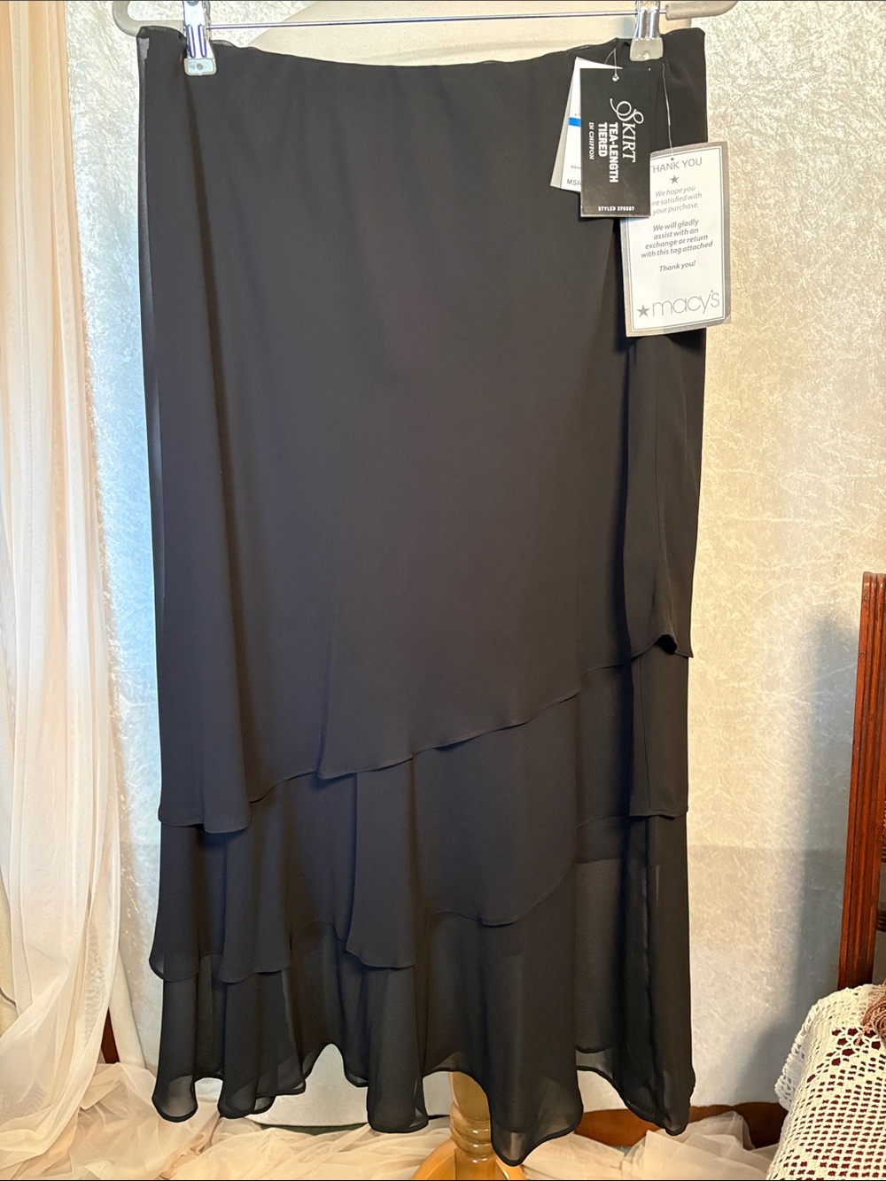 Alex Evenings Black Maxi Skirt with Smooth Draped layered Silhouette Size XL NWT